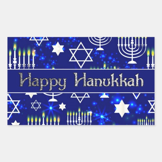 Happy Hanukkah Menorah Rechteckiger Aufkleber (Vorderseite)