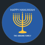 Happy Hanukkah Menorah Runder Aufkleber<br><div class="desc">Happy Hanukkah Menorah Classic Round Sticker</div>