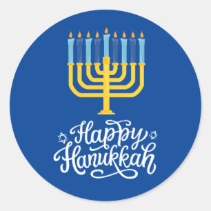 Happy Hanukkah Menorah Runder Aufkleber