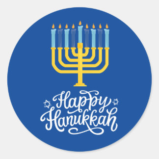 Happy Hanukkah Menorah Runder Aufkleber
