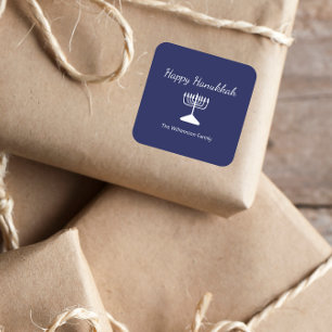 Happy Hanukkah Menorah Simple Blue Quadratischer Aufkleber