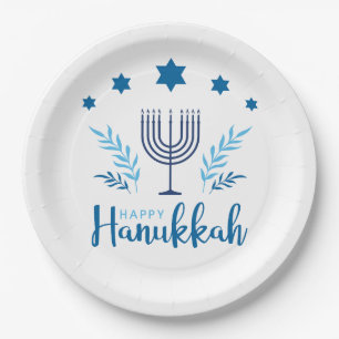 Happy Hanukkah Menorah Stars Pappteller