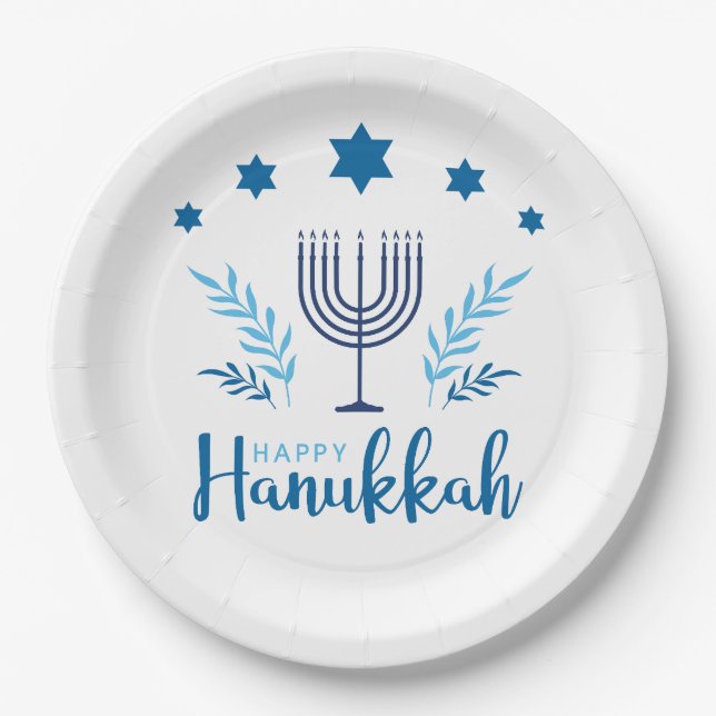 Happy Hanukkah Menorah Stars Pappteller (Vorderseite)