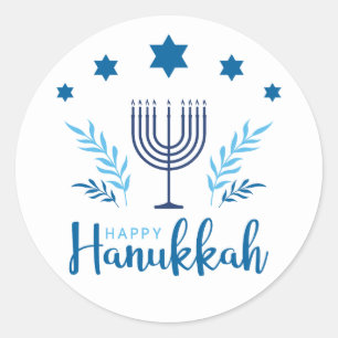 Happy Hanukkah Menorah Stars Runder Aufkleber