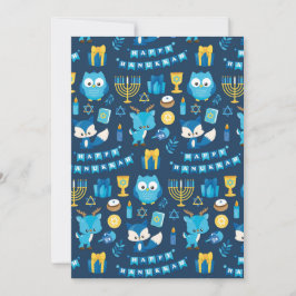 Happy Hanukkah Menorah Sufganiyot Niedlich Owl Blu Feiertagskarte