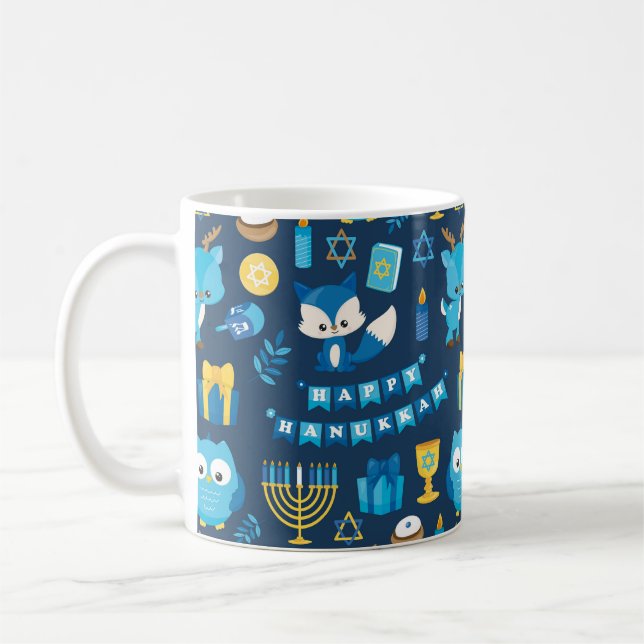 Happy Hanukkah Menorah Sufganiyot Niedlich Owl Gif Kaffeetasse (Links)
