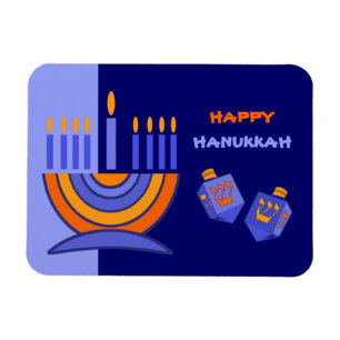 Happy Hanukkah. Menorah und Dreidels Gift Magnet