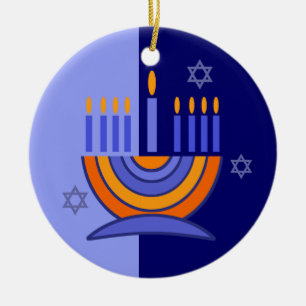 Happy Hanukkah. Menorah und Dreidels Keramik Ornament