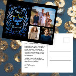 Happy Hanukkah Menorah Watercolor CUSTOM 3 Foto Feiertagspostkarte<br><div class="desc">Süß zeichn, jemanden glücklich hanukkah zu wünschen! Klicken Sie auf "Personalisieren", um Ihre eigenen Fotos zur Vorderseite und Text zur Rückseite hinzuzufügen. Auch als Grußkarte oder digitaler Download verfügbar, um sofort per E-Mail oder SMS zu senden. Karo meinen Shop für mehr oder lass mir wissen, wenn Sie etwas Angewohntes wollen!...</div>