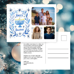 Happy Hanukkah Menorah Watercolor CUSTOM 3 Foto Feiertagspostkarte