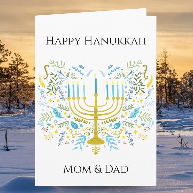 Happy Hanukkah Menorah with Flowers Mom & Dad Karte (Von Creator hochgeladen)