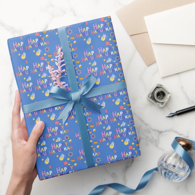 Happy Hanukkah Menorah Wrapping Paper Geschenkpapier (Schenken)