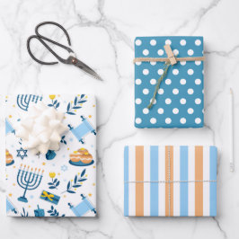 Happy Hanukkah Menorah Wrapping Paper Set 3 Geschenkpapier Set