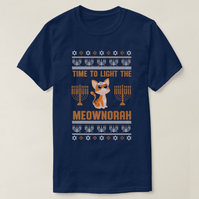 Happy Hanukkah Meownorah Jewish Cat Menorah Funny T-Shirt (Design vorne)