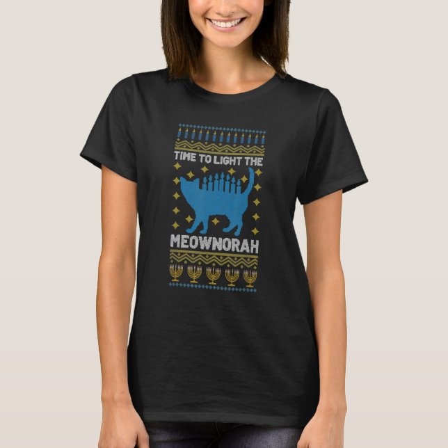 Happy Hanukkah Meownorah Jewish Cat Menorah  Holid T-Shirt (Vorderseite)