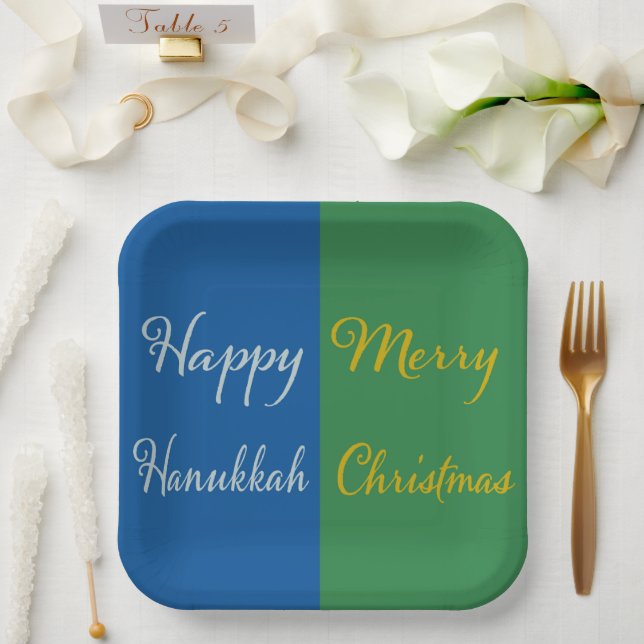 Happy Hanukkah Merry Christmas Dual Holiday Design Pappteller (Hochzeit)