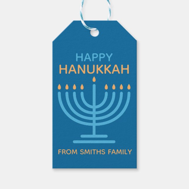 Happy Hanukkah Minimalist Blue Family Photo Geschenkanhänger (Vorderseite)