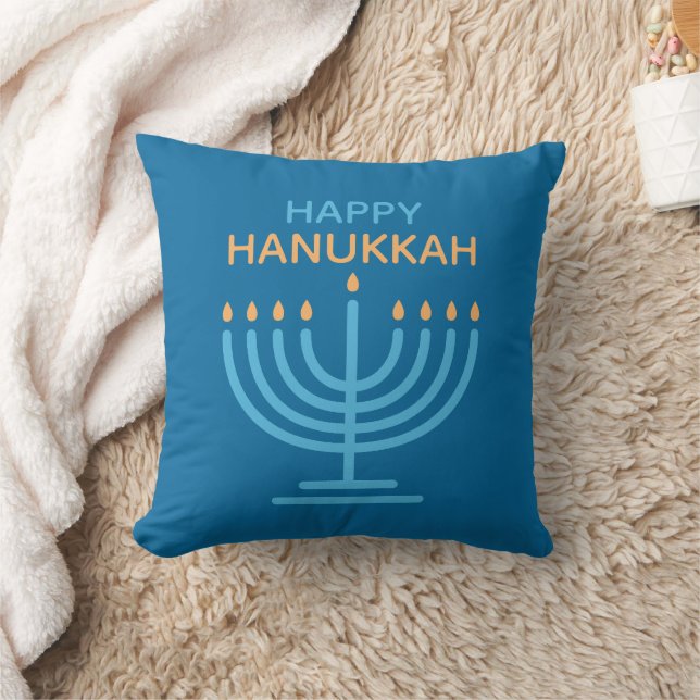 Happy Hanukkah Minimalist Blue Family Photo Kissen (Decke)