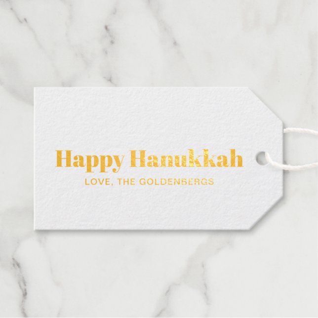 Happy Hanukkah minimalistisch elegant personalisie Geschenkanhänger (Vorderseite (Horizontal))