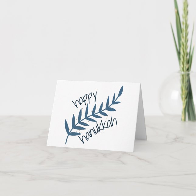 Happy Hanukkah (mit blauen Blätter) Dankeskarte (Vorderseite)