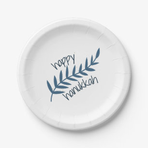 Happy Hanukkah (mit blauen Blätter) Pappteller