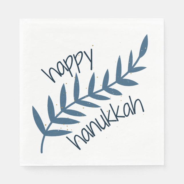 Happy Hanukkah (mit blauen Blätter) Serviette (Vorderseite)
