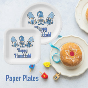 Happy Hanukkah mit drei Gnomen Pappteller