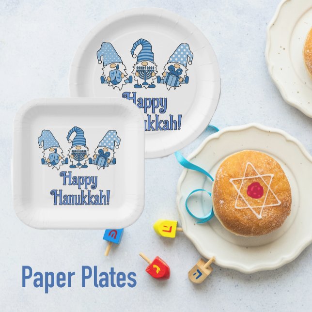 Happy Hanukkah mit drei Gnomen Pappteller (Ready for Hanukkah parties!)