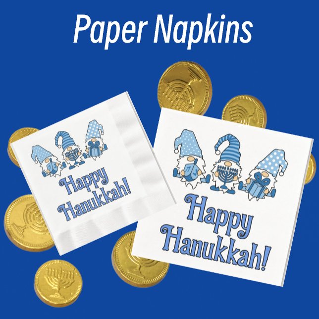 Happy Hanukkah mit drei Gnomen Serviette (Paper napkins in several sizes and shapes.)
