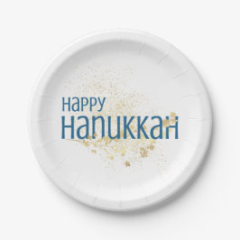 Happy Hanukkah (mit Goldblättern) Pappteller