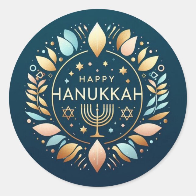 Happy Hanukkah mit Menorah Runder Aufkleber (Vorderseite)