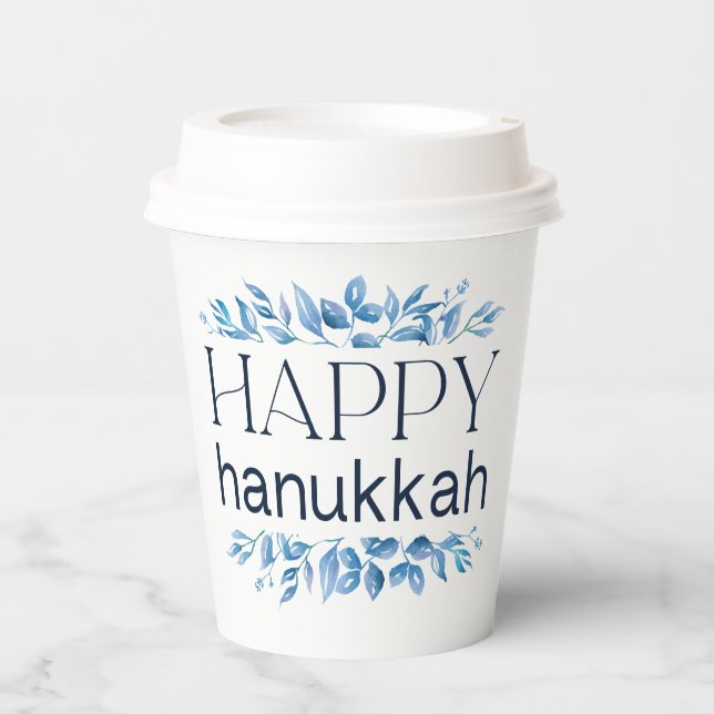 Happy Hanukkah (mit Winter Watercolor Florals) Pappbecher (Vorderseite)