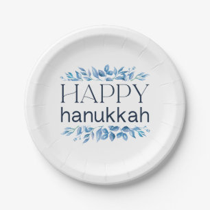 Happy Hanukkah (mit Winter Watercolor Florals) Pappteller