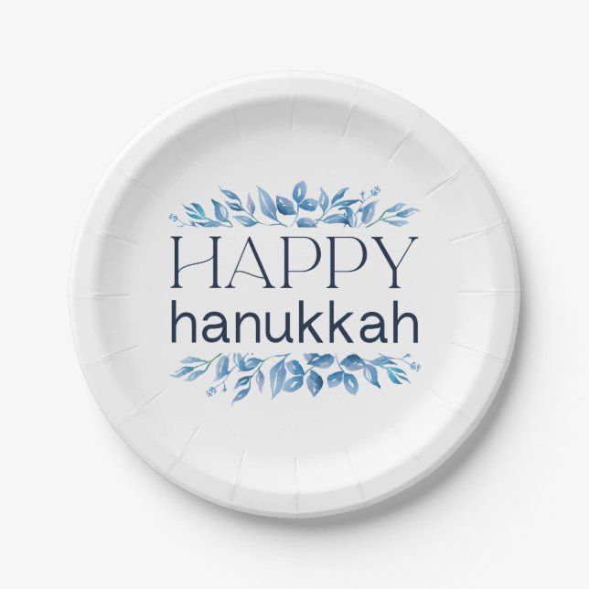 Happy Hanukkah (mit Winter Watercolor Florals) Pappteller (Vorderseite)