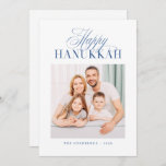Happy Hanukkah Modern Custom Family Foto Feiertagskarte<br><div class="desc">Design is composed of classic cursive and serif typography. Add your name,  greeting,  and year</div>