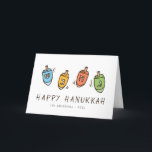 Happy Hanukkah Modern Dreidel Feiertagskarte<br><div class="desc">Das Design besteht aus Dreidel Spinntop Illustration. Name,  Gruß und Jahr hinzufügen</div>