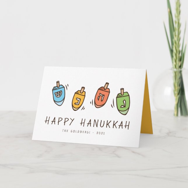 Happy Hanukkah Modern Dreidel Feiertagskarte (Vorderseite)