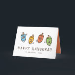 Happy Hanukkah Modern Dreidel Feiertagskarte<br><div class="desc">Design is composed of Dreidel spinning top illustration. Add your name,  greeting,  and year</div>