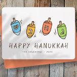 Happy Hanukkah Modern Dreidel Feiertagskarte<br><div class="desc">Das Design besteht aus Dreidel Spinntop Illustration. Name,  Gruß und Jahr hinzufügen</div>