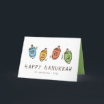 Happy Hanukkah Modern Dreidel Feiertagskarte<br><div class="desc">Das Design besteht aus Dreidel Spinntop Illustration. Name,  Gruß und Jahr hinzufügen</div>