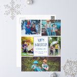 Happy Hanukkah Modern Foto Collage Niedlich Blue<br><div class="desc">Diese niedliche,  trendige Happy Hanukkah Postkarte besticht durch ein modernes Layout mit 5 Fotos auf weißem Hintergrund und blauer Typografie. Diese schöne jüdische Foto-Urlaubskarte bietet eine eigene Fotografie,  die Ihre Nachricht und Ihren Familiennamen umgibt.</div>