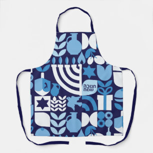 Happy Hanukkah Modern Hebrew Menorah & Stars Schür Schürze