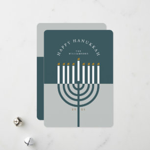 Happy Hanukkah Modern Menorah Candle Aquamarin Blu Feiertagskarte