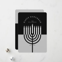Happy Hanukkah Modern Menorah Candle Black & Grau