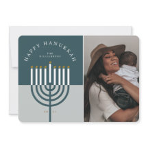 Happy Hanukkah Modern Menorah Candle Familie Foto