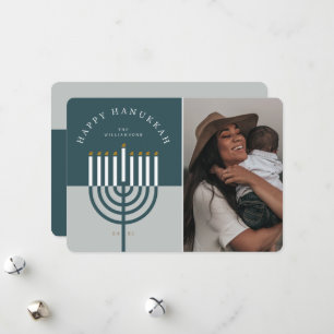 Happy Hanukkah Modern Menorah Candle Familie Foto Feiertagskarte
