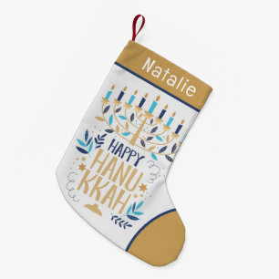 Happy Hanukkah Modern Menorah Personalisierter Nam Kleiner Weihnachtsstrumpf