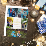 Happy Hanukkah Modern Photo Collage Elegant Gold<br><div class="desc">This cute,  trendy Happy Hanukkah gold foil card features a modern layout of 5 family photos on a white background with elegant typography. This beautiful Jewish photo holiday card features your own photograph collage surrounding your message and family name.</div>