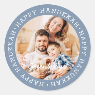 Happy Hanukkah Modern Preppy Custom Family Foto Runder Aufkleber