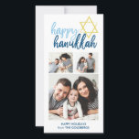 Happy Hanukkah Modern Script 3 Photo Holiday Feiertagskarte<br><div class="desc">Celebrate the holidays with this modern photo card.</div>